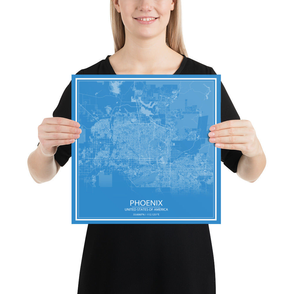 Phoenix Blue and White Paper Map