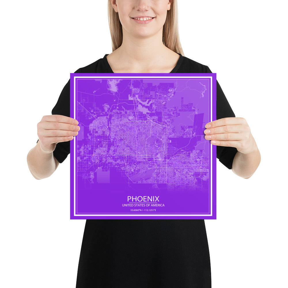 Phoenix Purple and White Paper Map