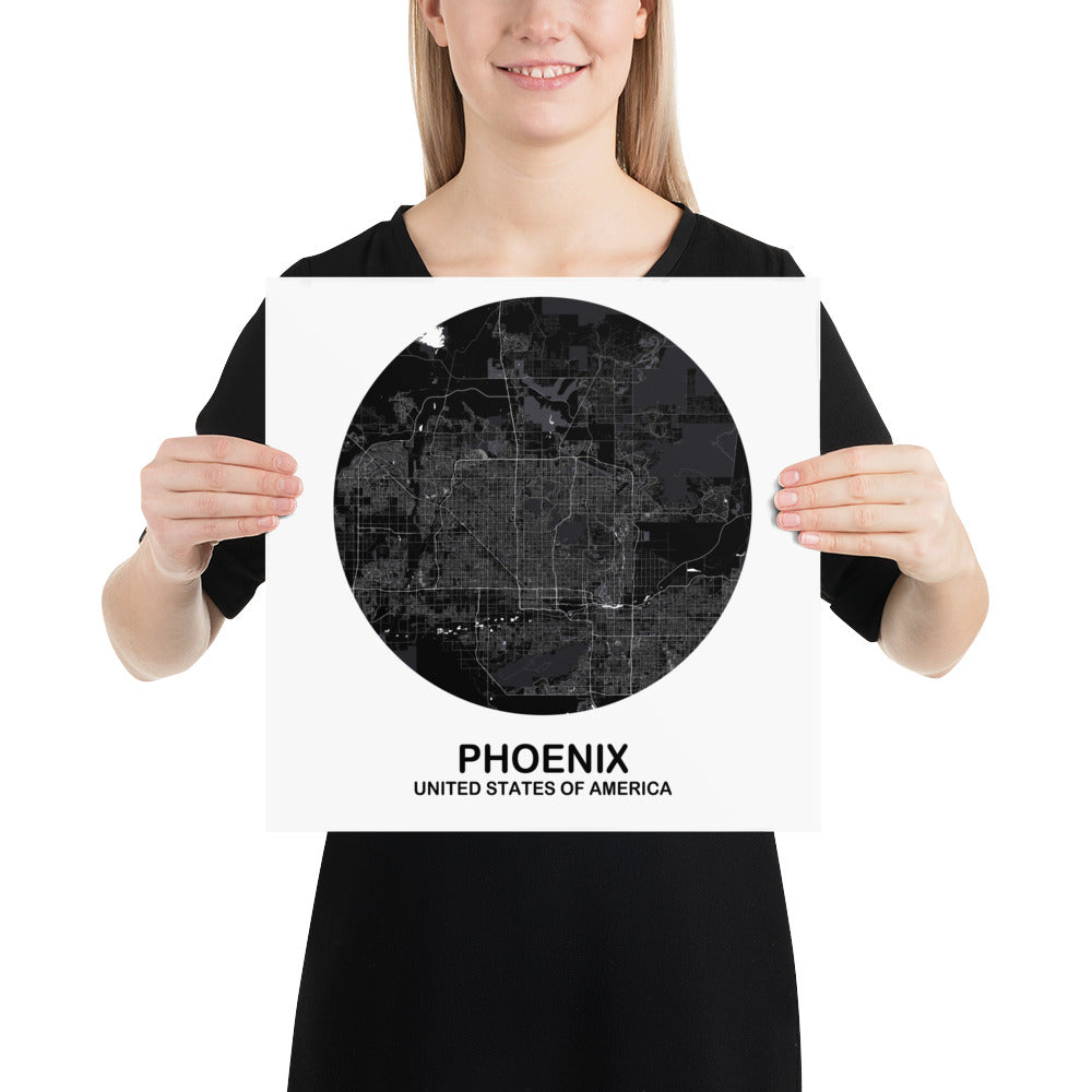 Phoenix Circular Black Paper Map