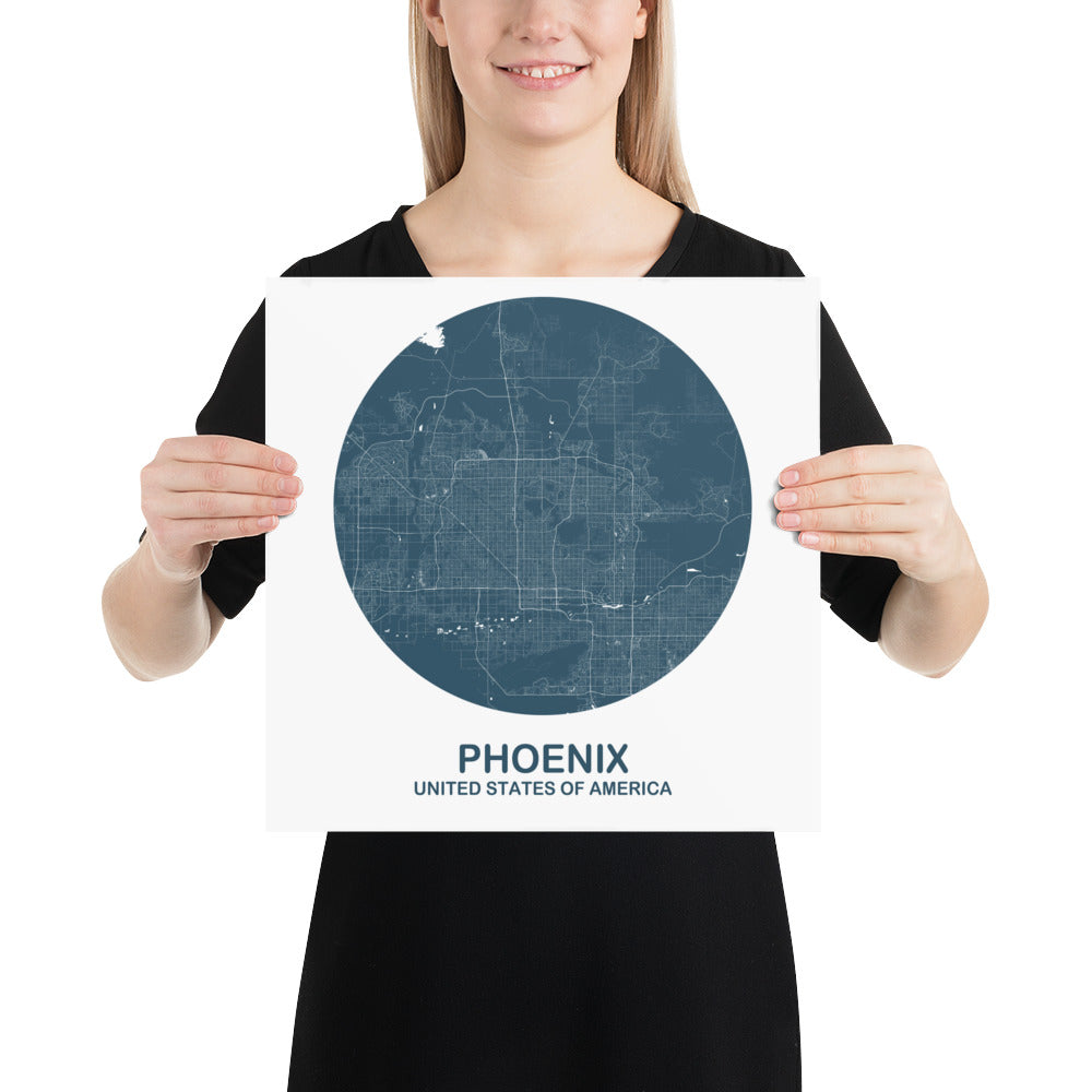 Phoenix Circular Blue Paper Map