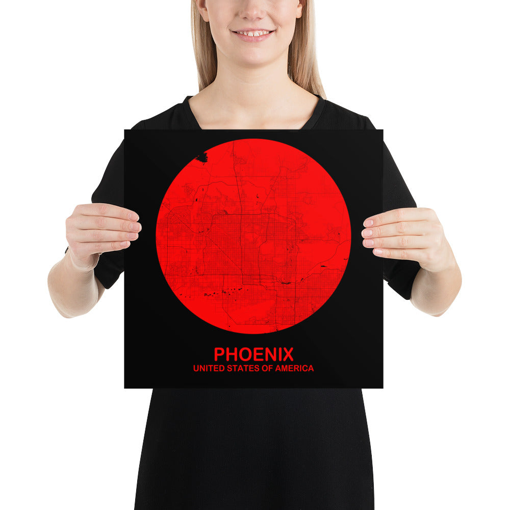 Phoenix Circular Red Paper Map