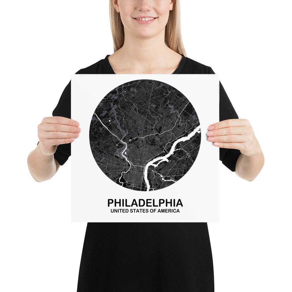 Philadelphia Circular Black Paper Map