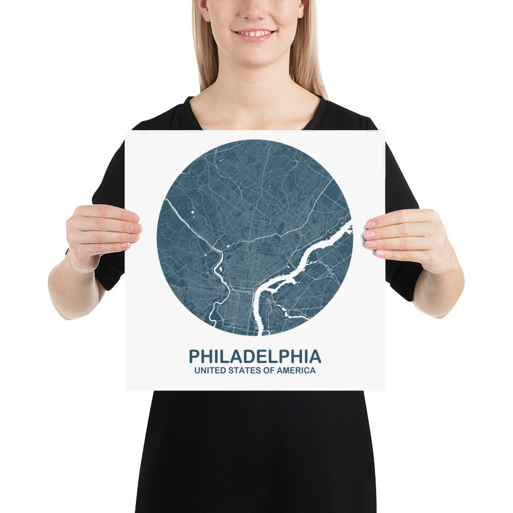 Philadelphia Circular Blue Paper Map