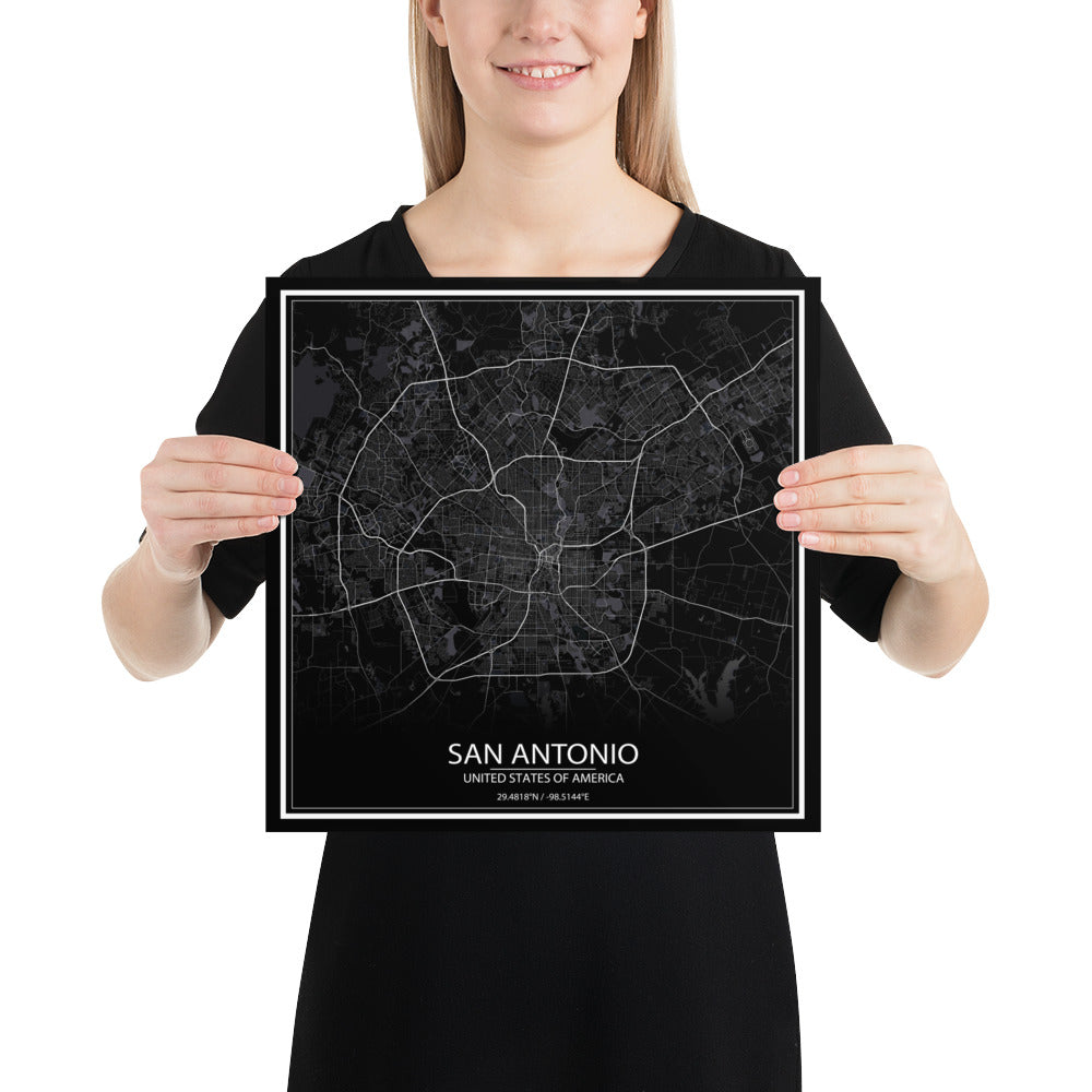 San Antonio Black Paper Map