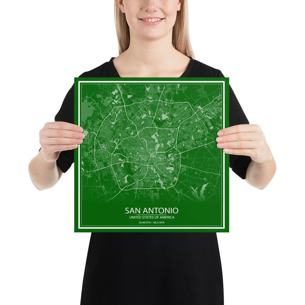 San Antonio Green and White Paper Map