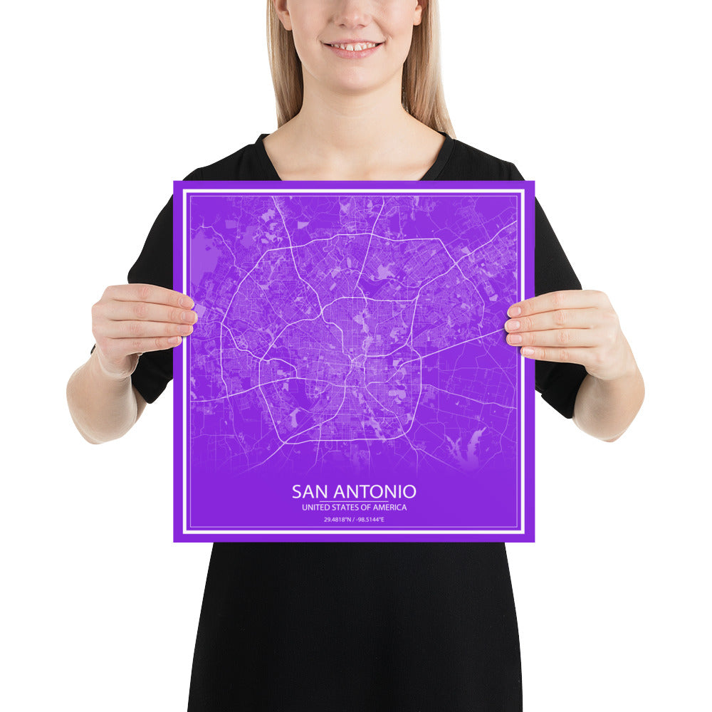 San Antonio Purple and White Paper Map