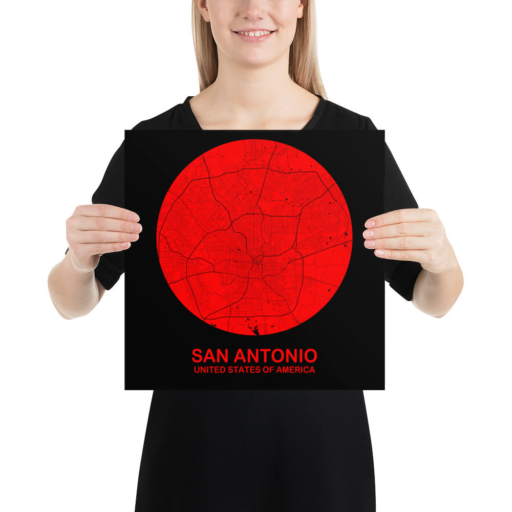 San Antonio Circular Red Paper Map