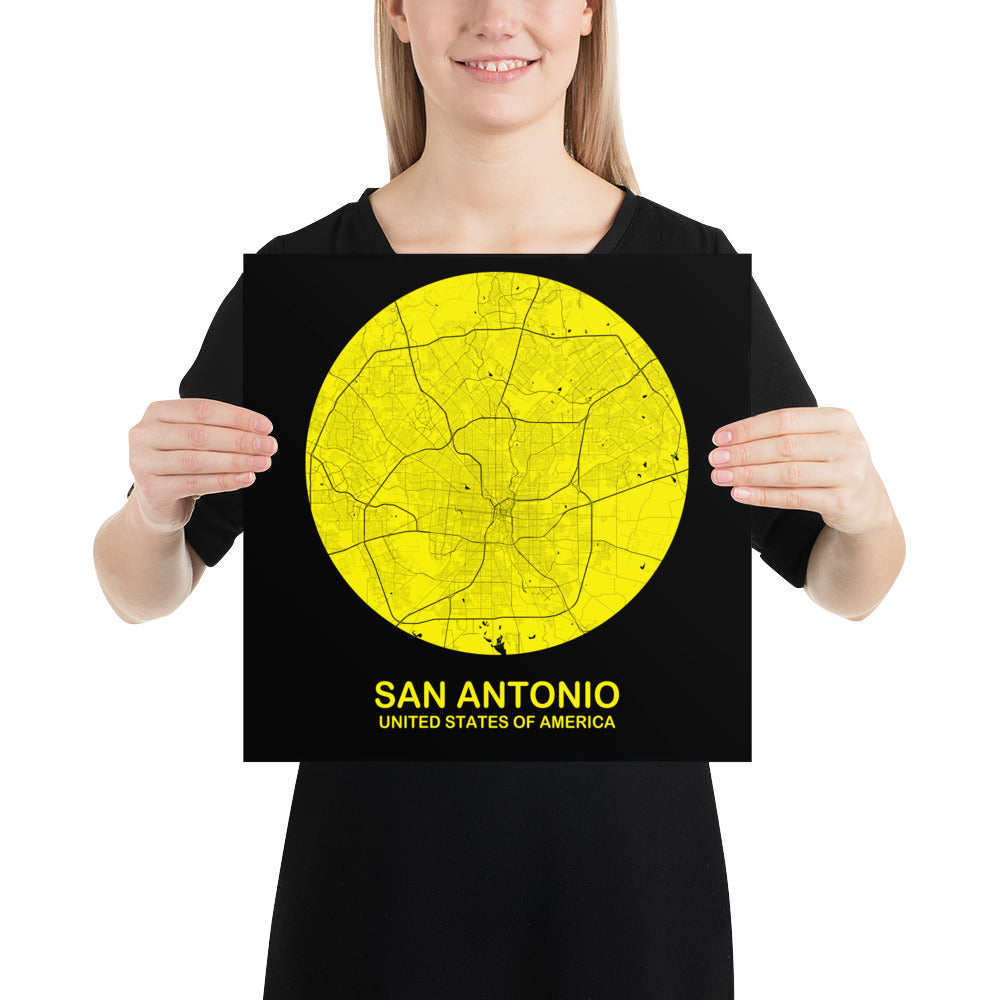 San Antonio Circular Yellow Paper Map