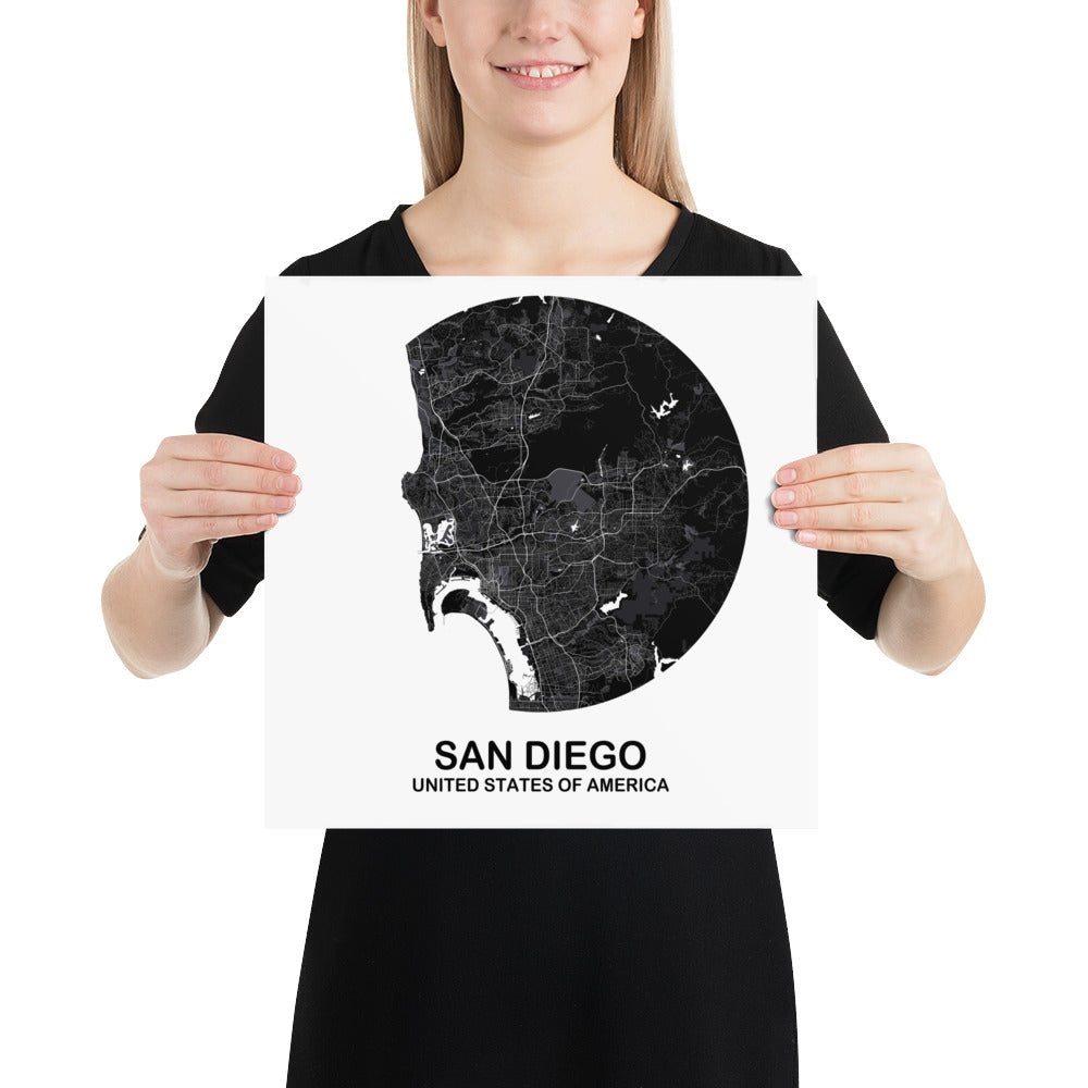 San Diego Circular Black Paper Map