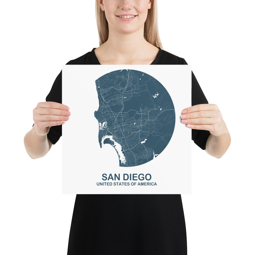 San Diego Circular Blue Paper Map