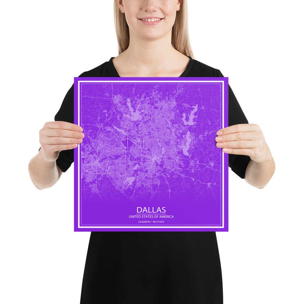 Dallas Purple and White Paper Map