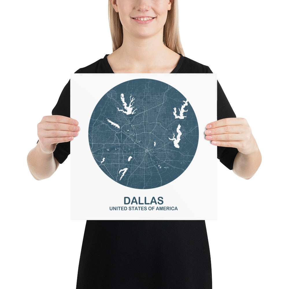 Dallas Circular Blue Paper Map