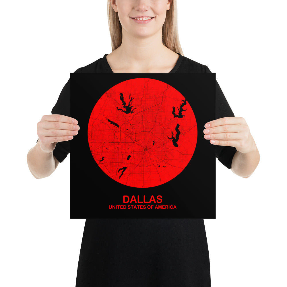 Dallas Circular Red Paper Map