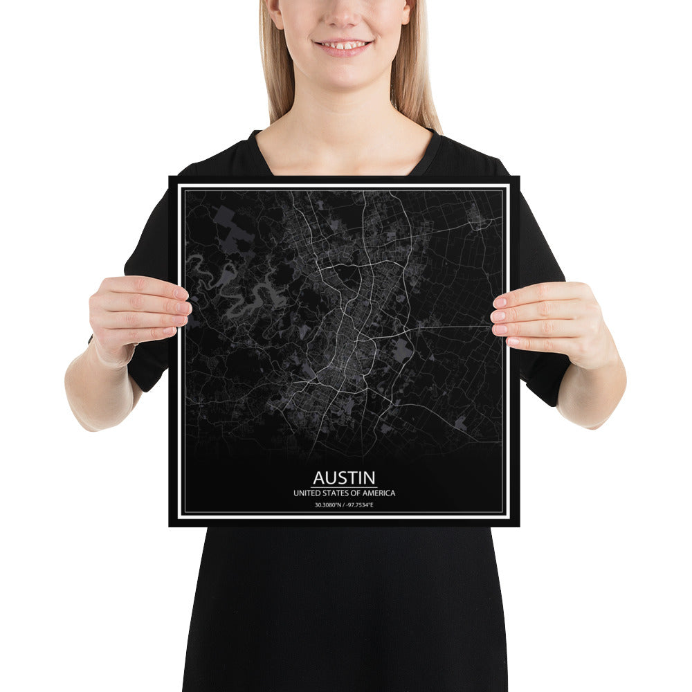 Austin Black Paper Map