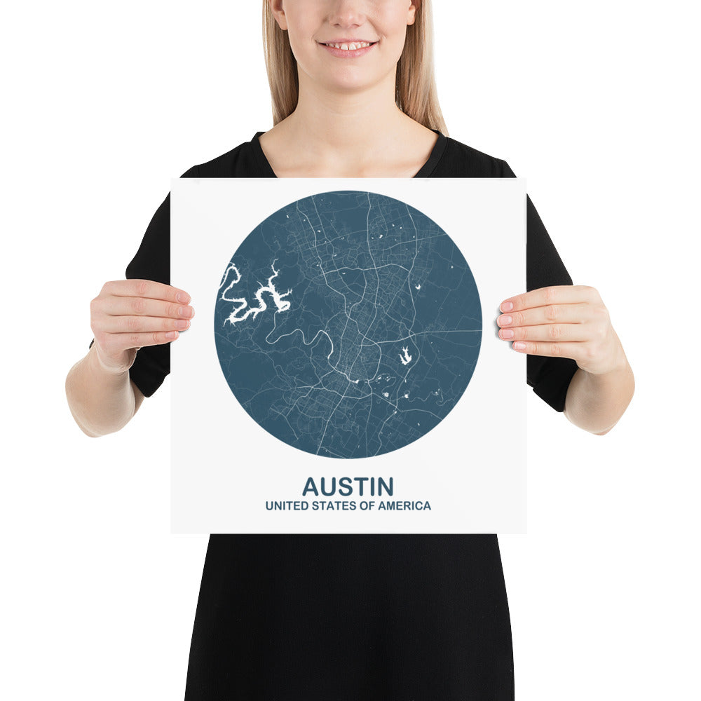 Austin Circular Blue Paper Map