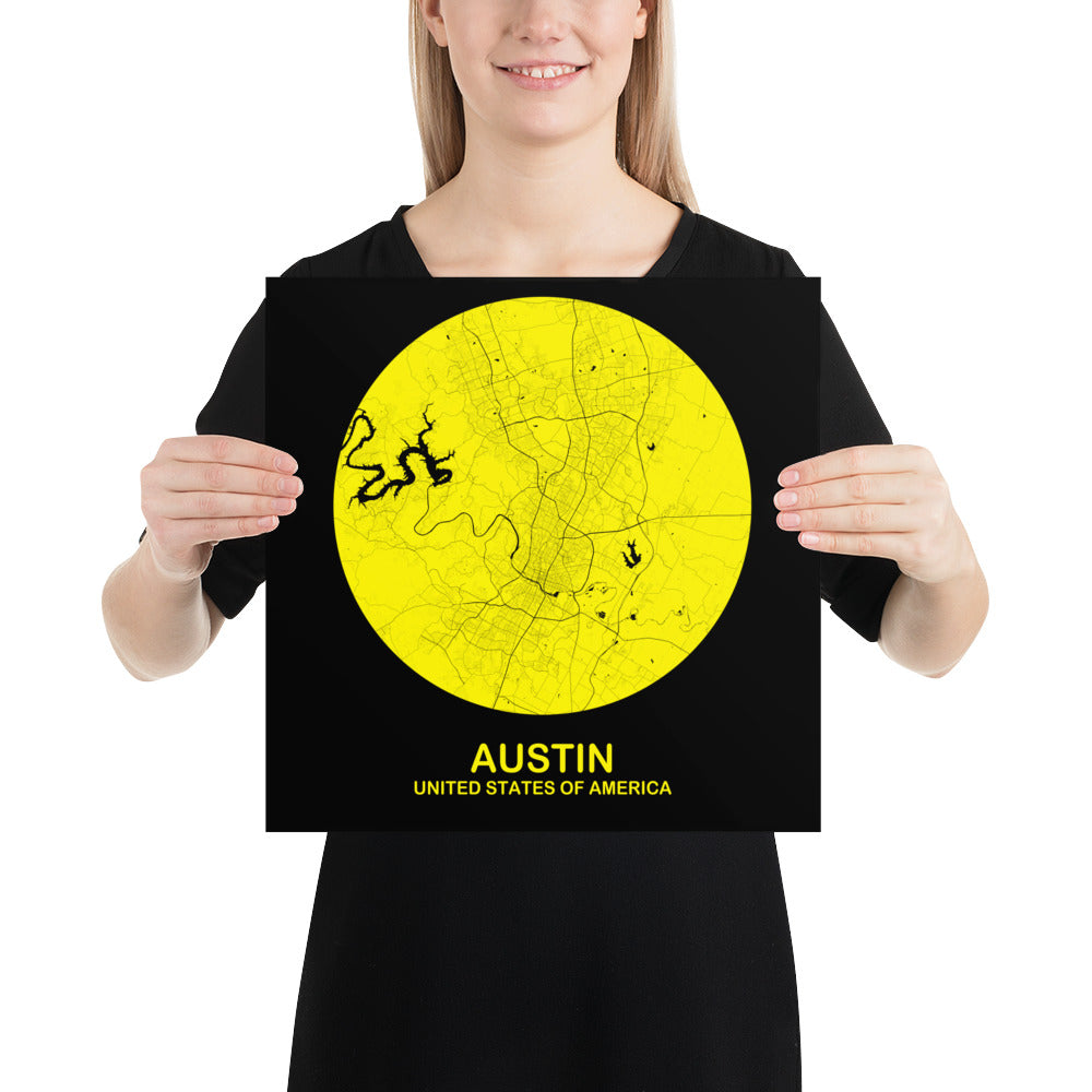 Austin Circular Yellow Paper Map