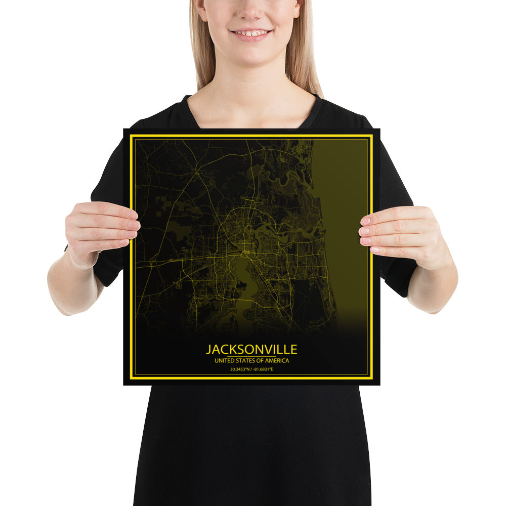 Jacksonville Black and Yellow Paper Map