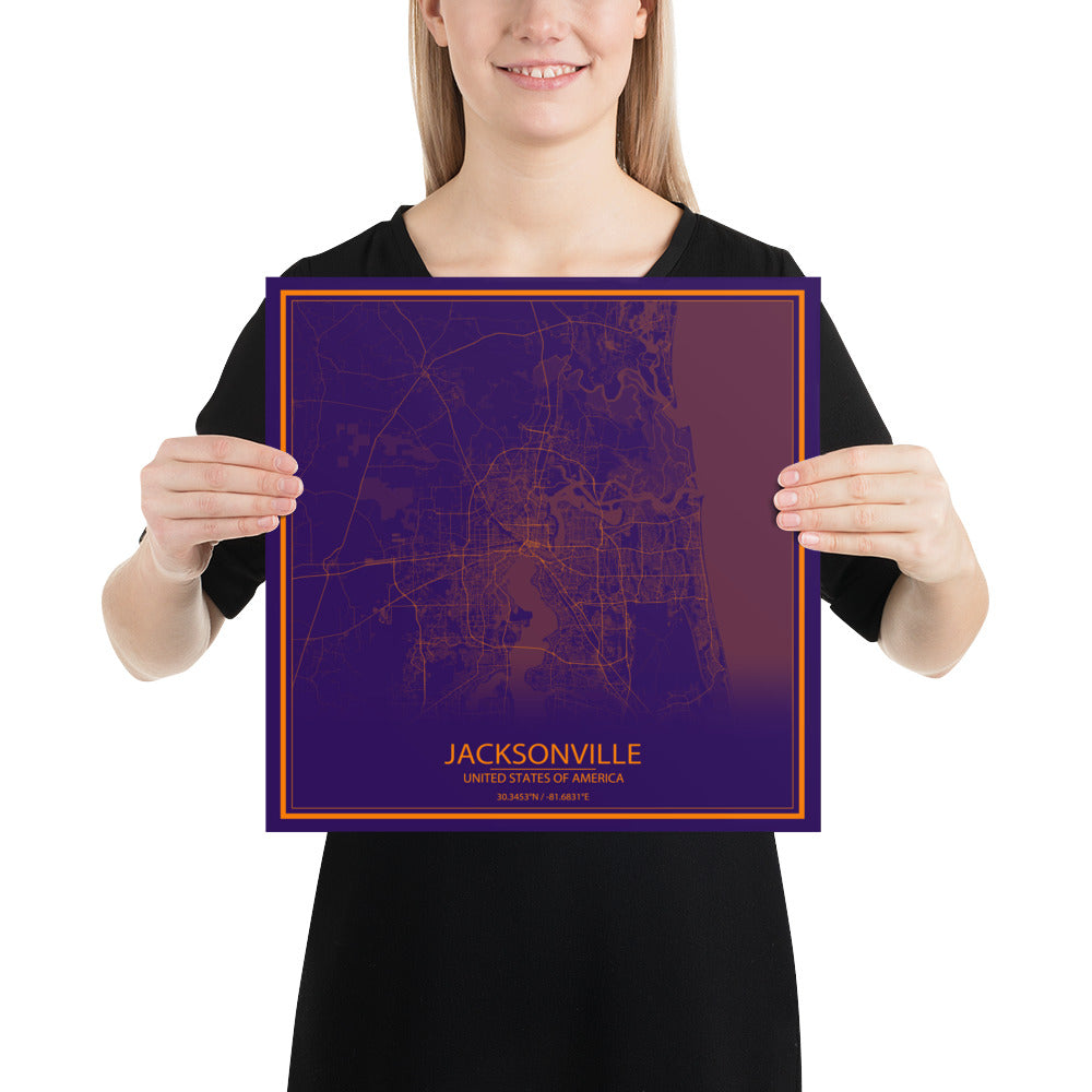 Jacksonville Purple and Orange Paper Map