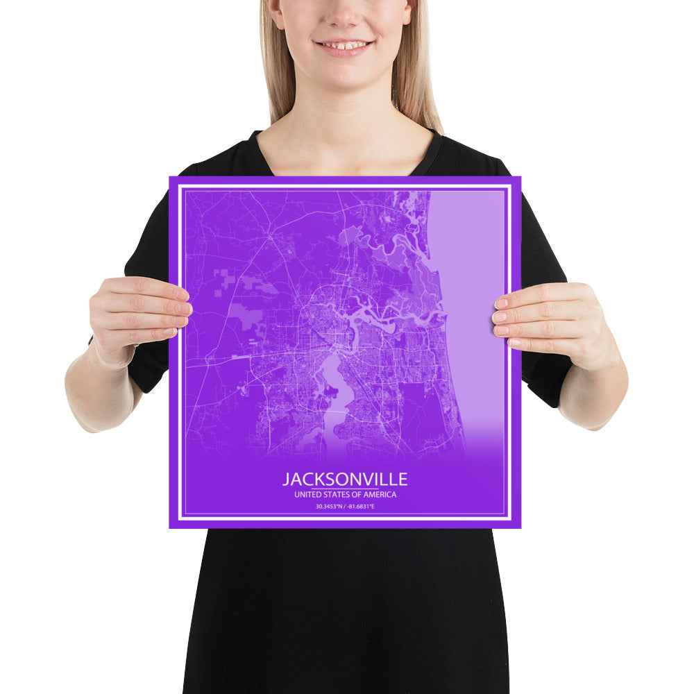 Jacksonville Purple and White Paper Map