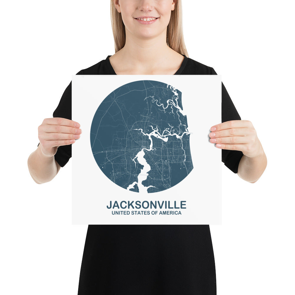 Jacksonville Circular Blue Paper Map