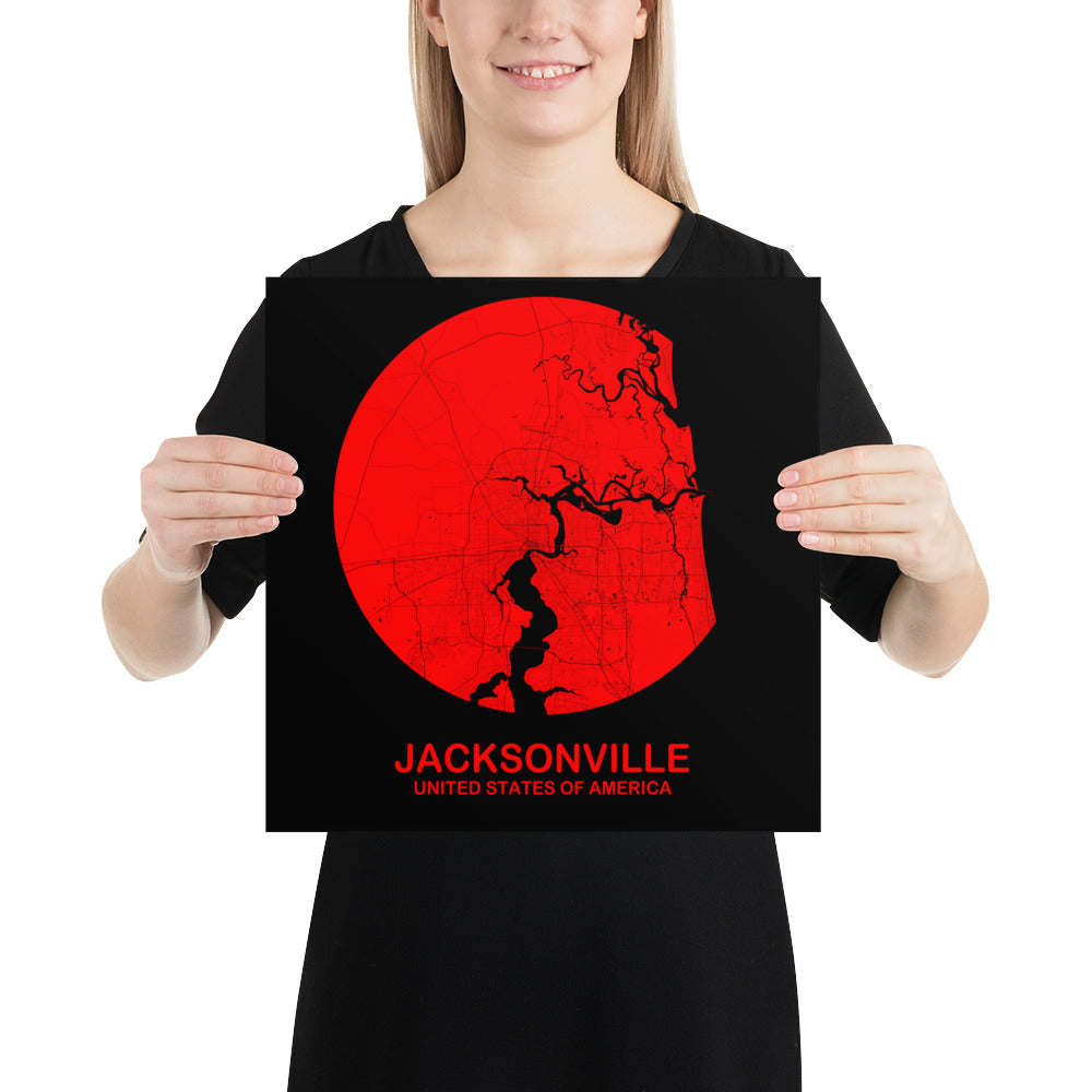 Jacksonville Circular Red Paper Map