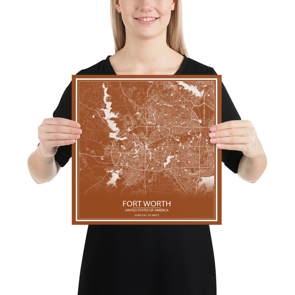 Fort Worth Brown and White Paper Map