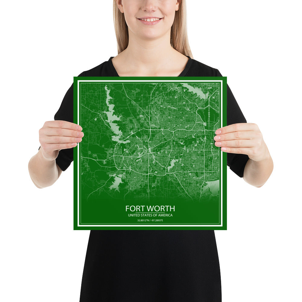 Fort Worth Green and White Paper Map