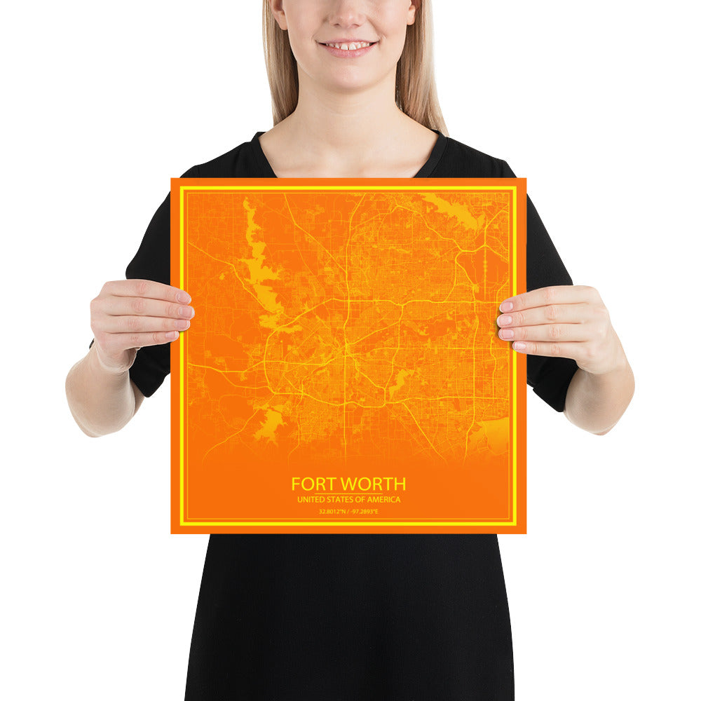 Fort Worth Orange and Yellow Paper Map