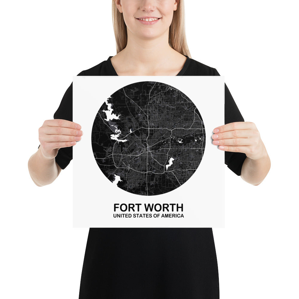 Fort Worth Circular Black Paper Map