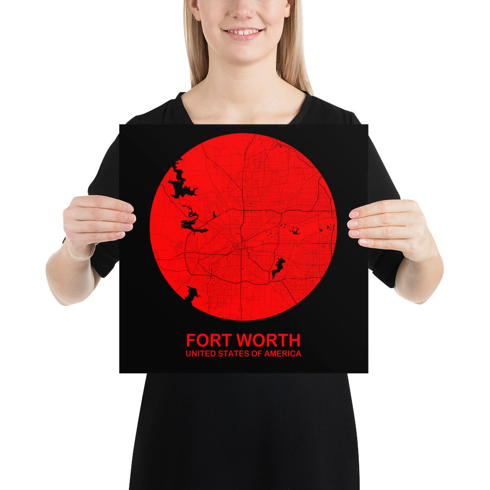 Fort Worth Circular Red Paper Map