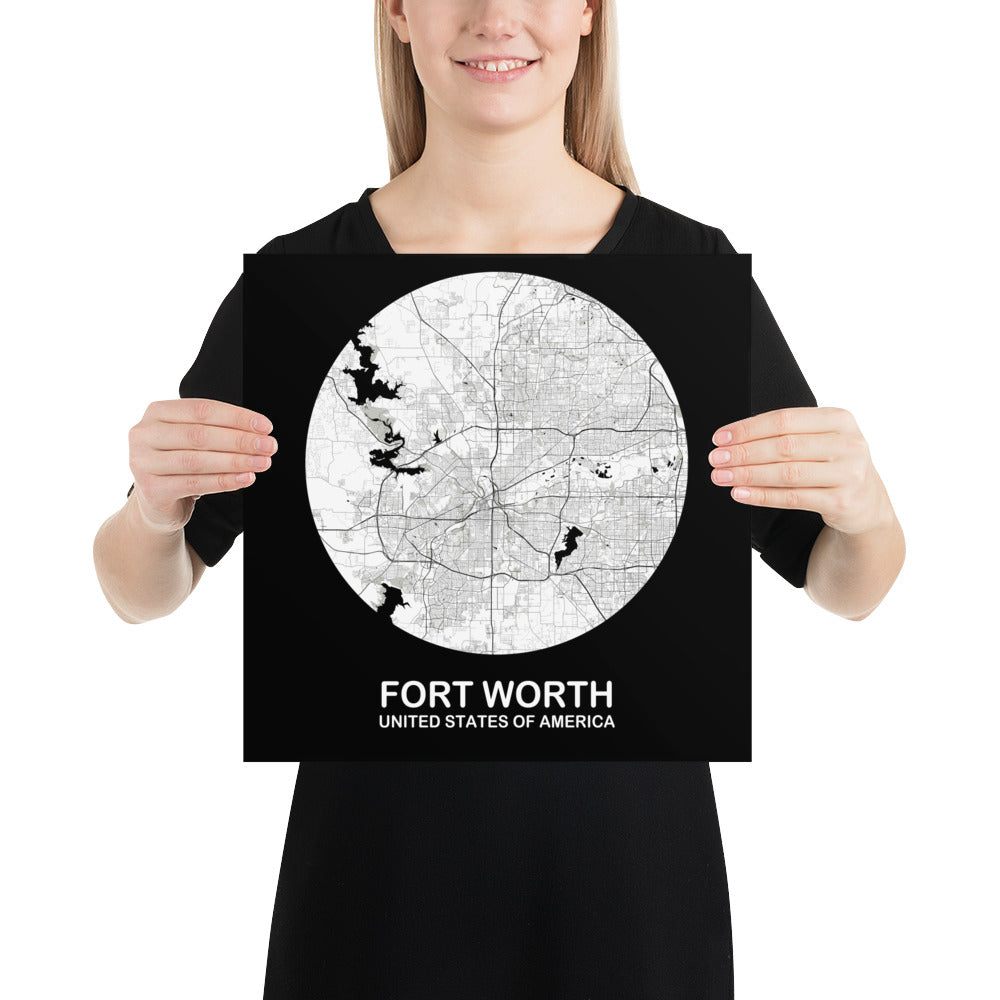 Fort Worth Circular White Paper Map