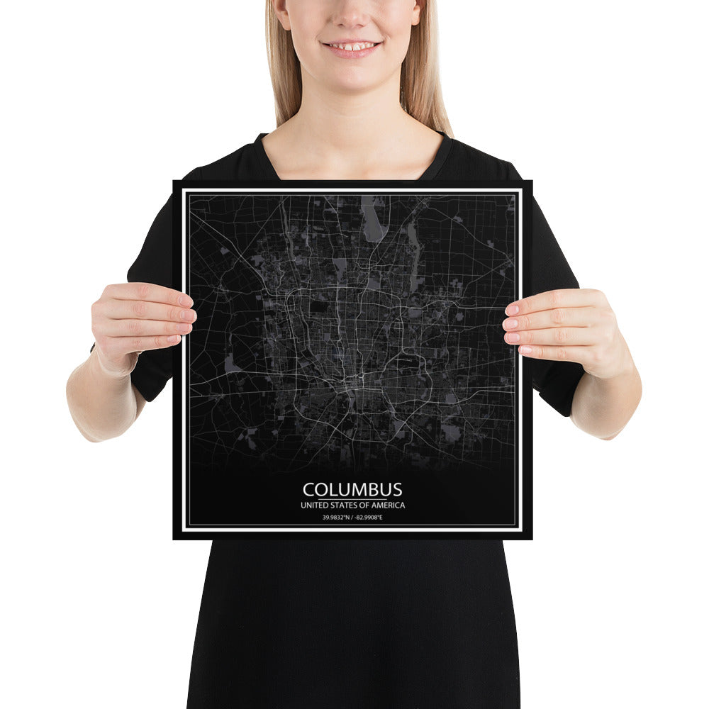 Columbus Black Paper Map