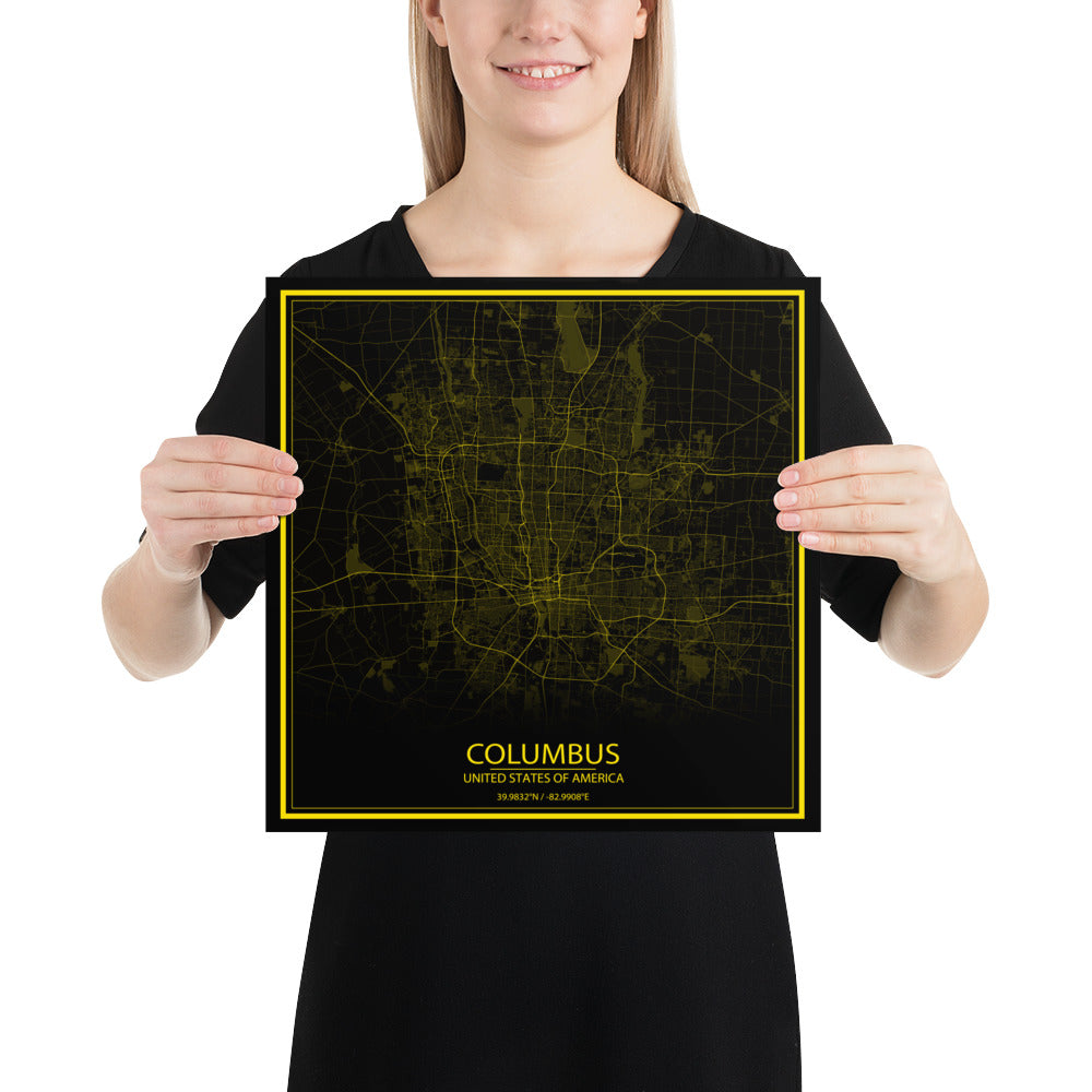 Columbus Black and Yellow Paper Map