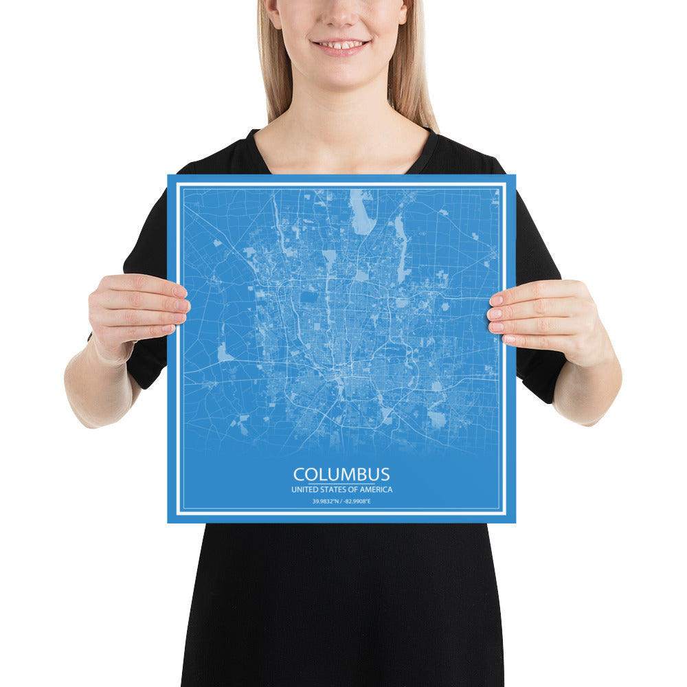 Columbus Blue and White Paper Map