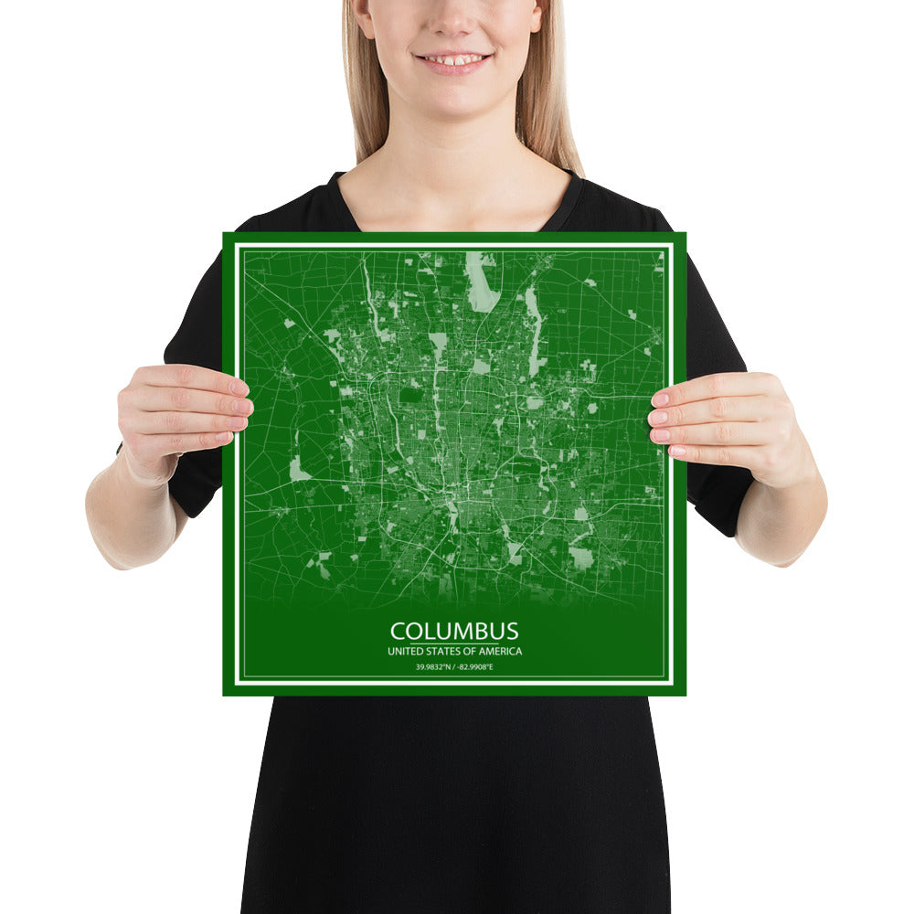 Columbus Green and White Paper Map