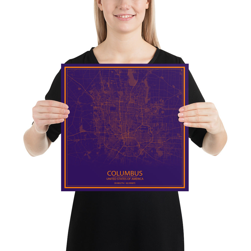 Columbus Purple and Orange Paper Map