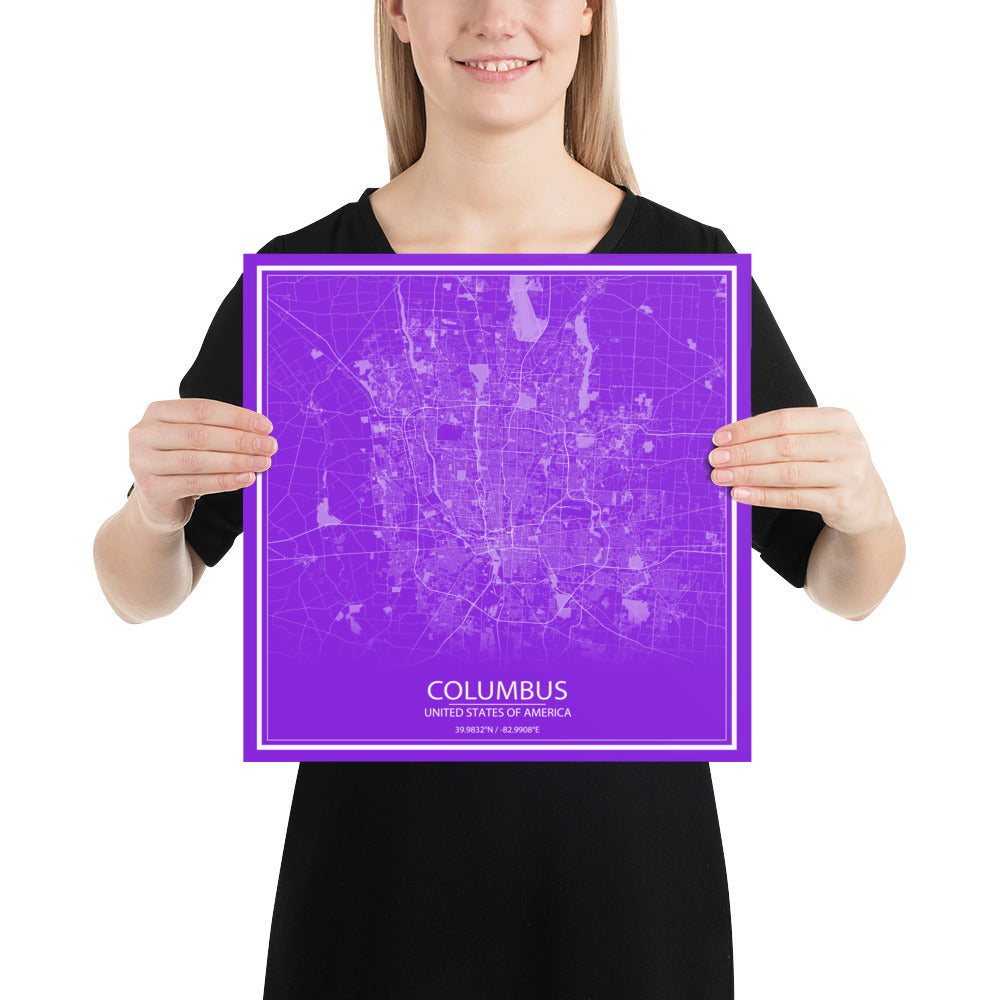 Columbus Purple and White Paper Map