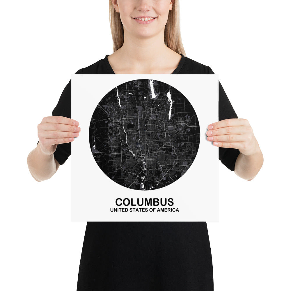 Columbus Circular Black Paper Map