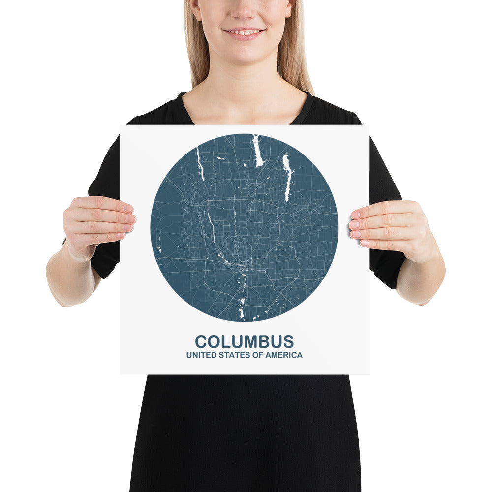 Columbus Circular Blue Paper Map