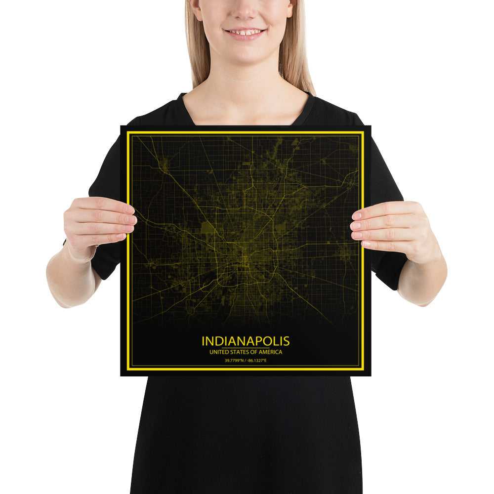 Indianapolis Black and Yellow Paper Map