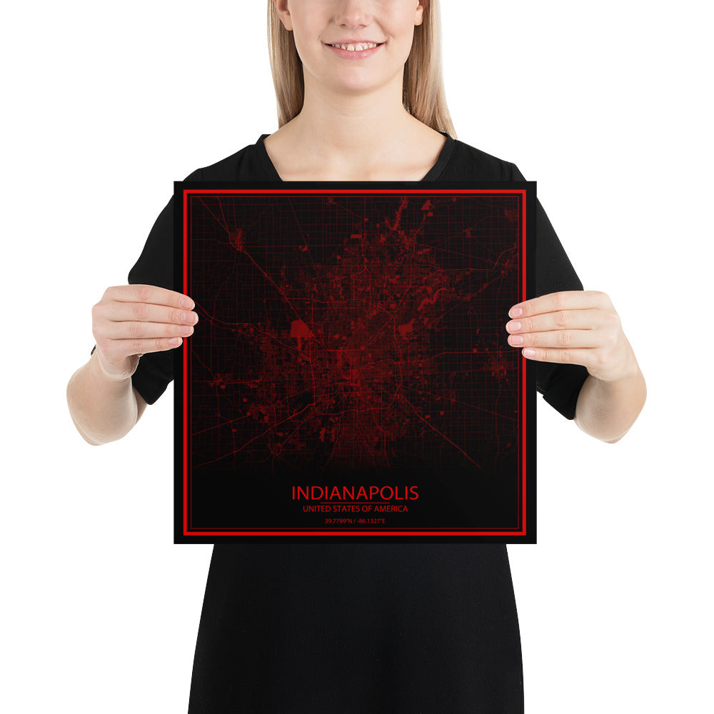 Indianapolis Black and Red Paper Map