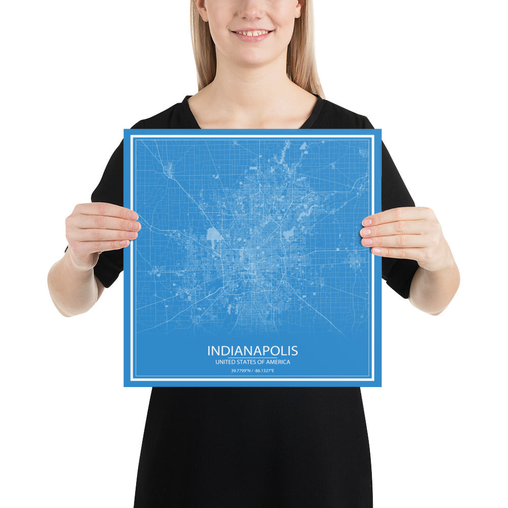 Indianapolis Blue and White Paper Map