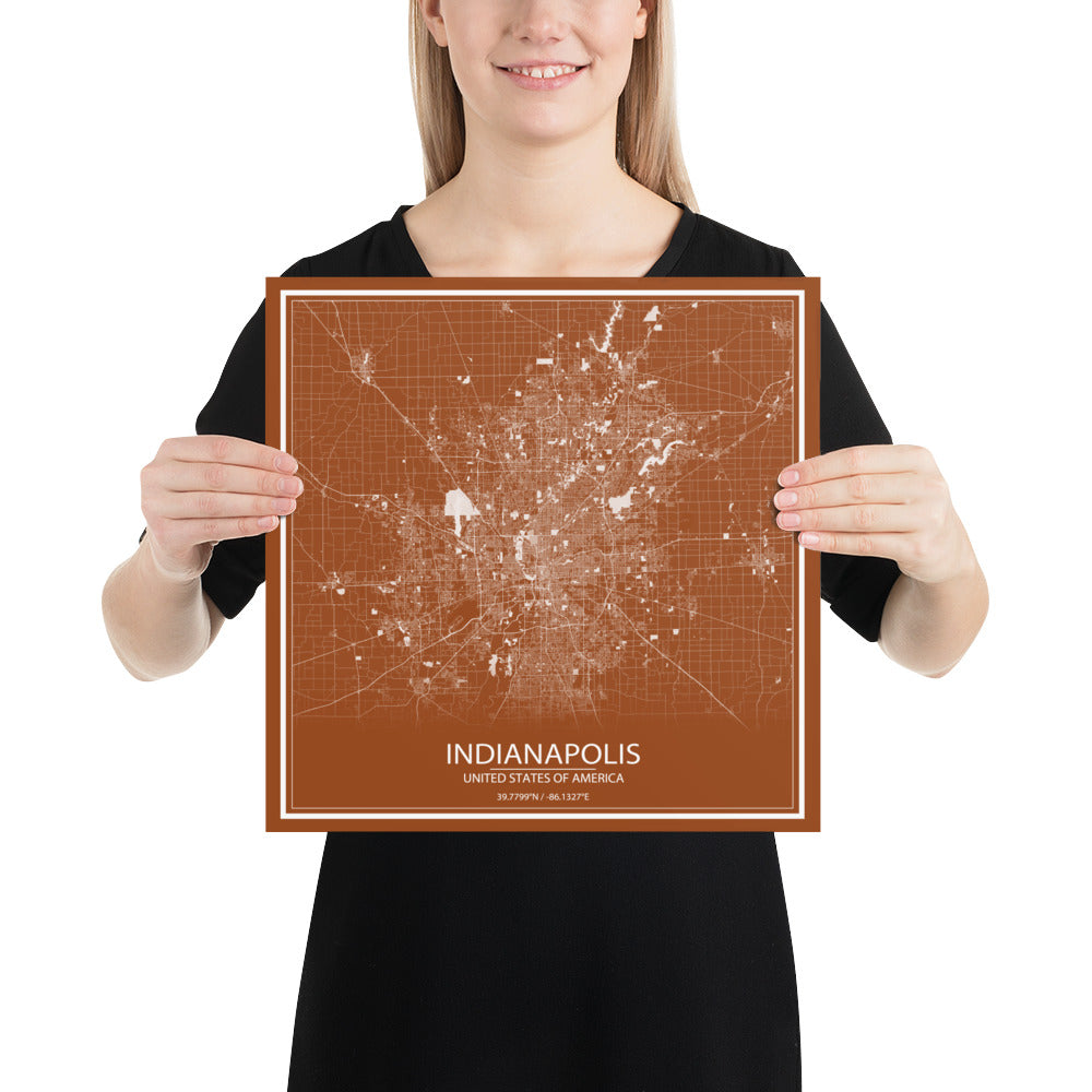 Indianapolis Brown and White Paper Map