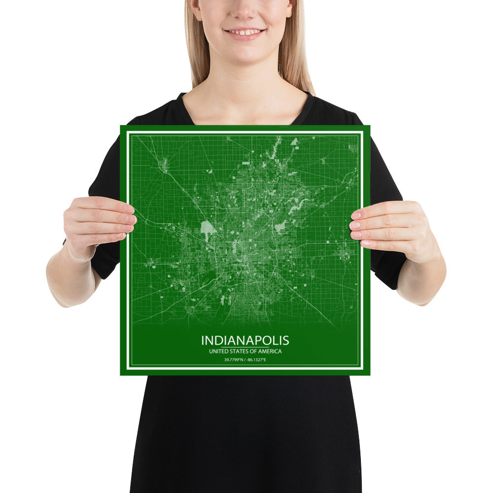 Indianapolis Green and White Paper Map