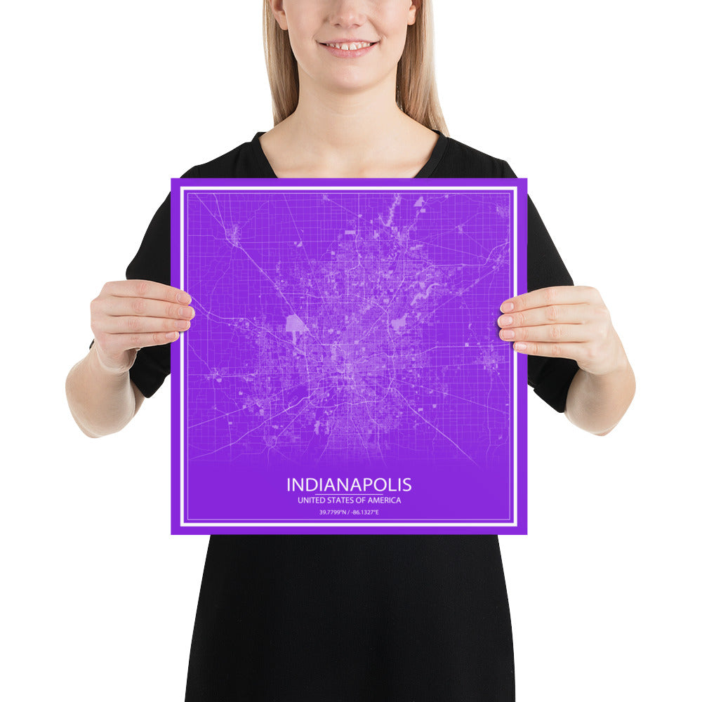 Indianapolis Purple and White Paper Map