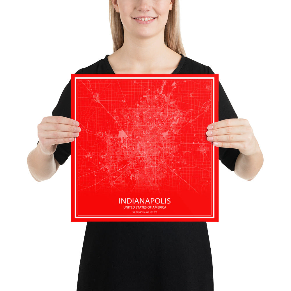 Indianapolis Red and White Paper Map