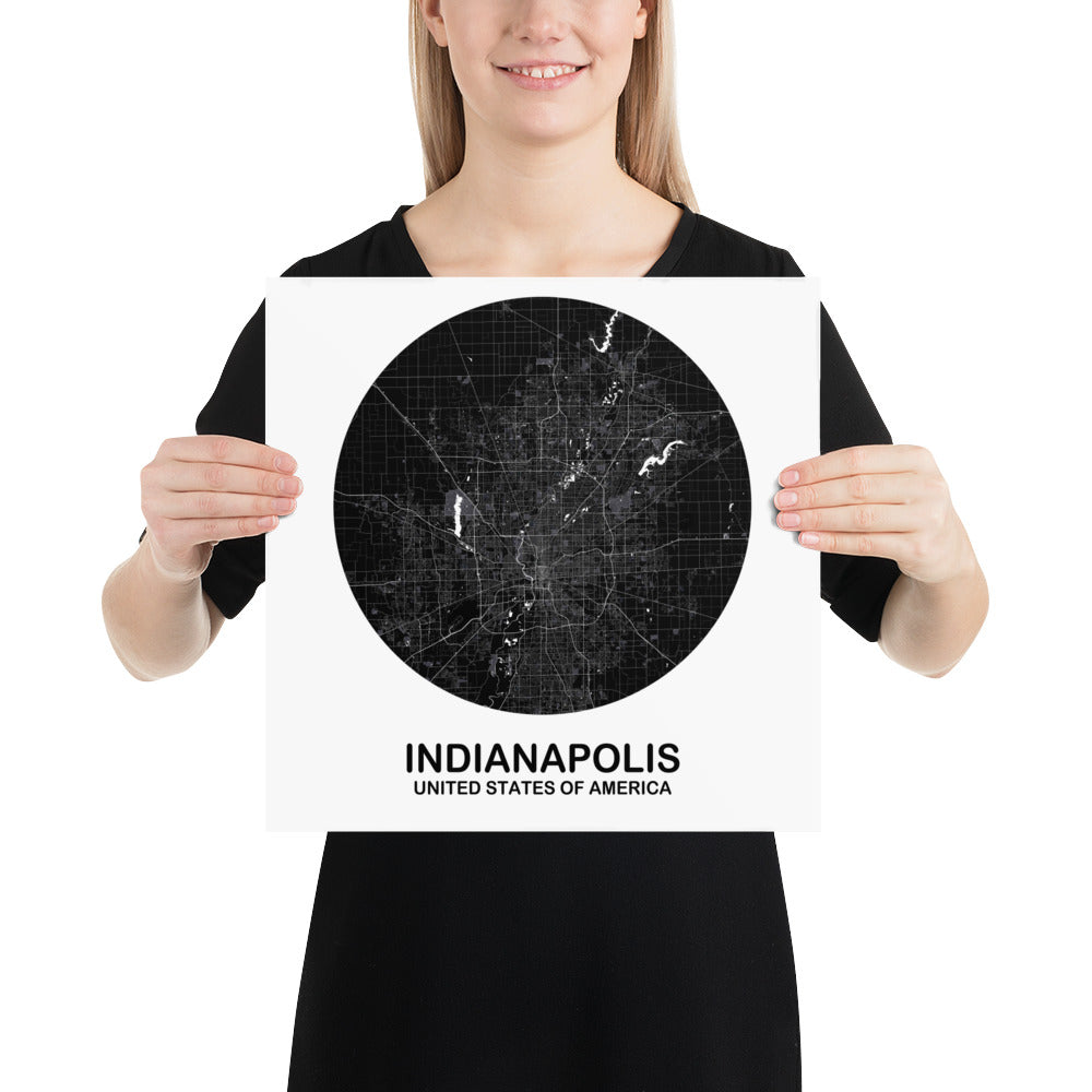 Indianapolis Circular Black Paper Map