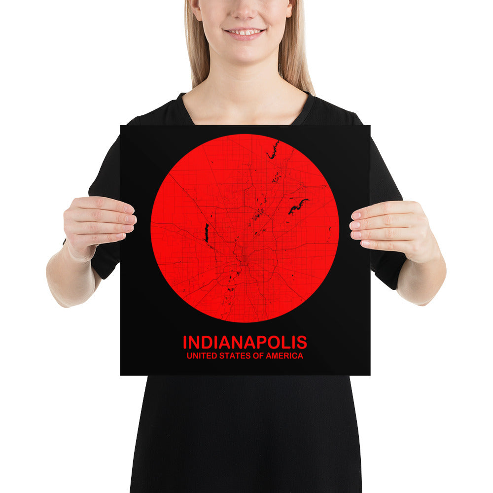 Indianapolis Circular Red Paper Map