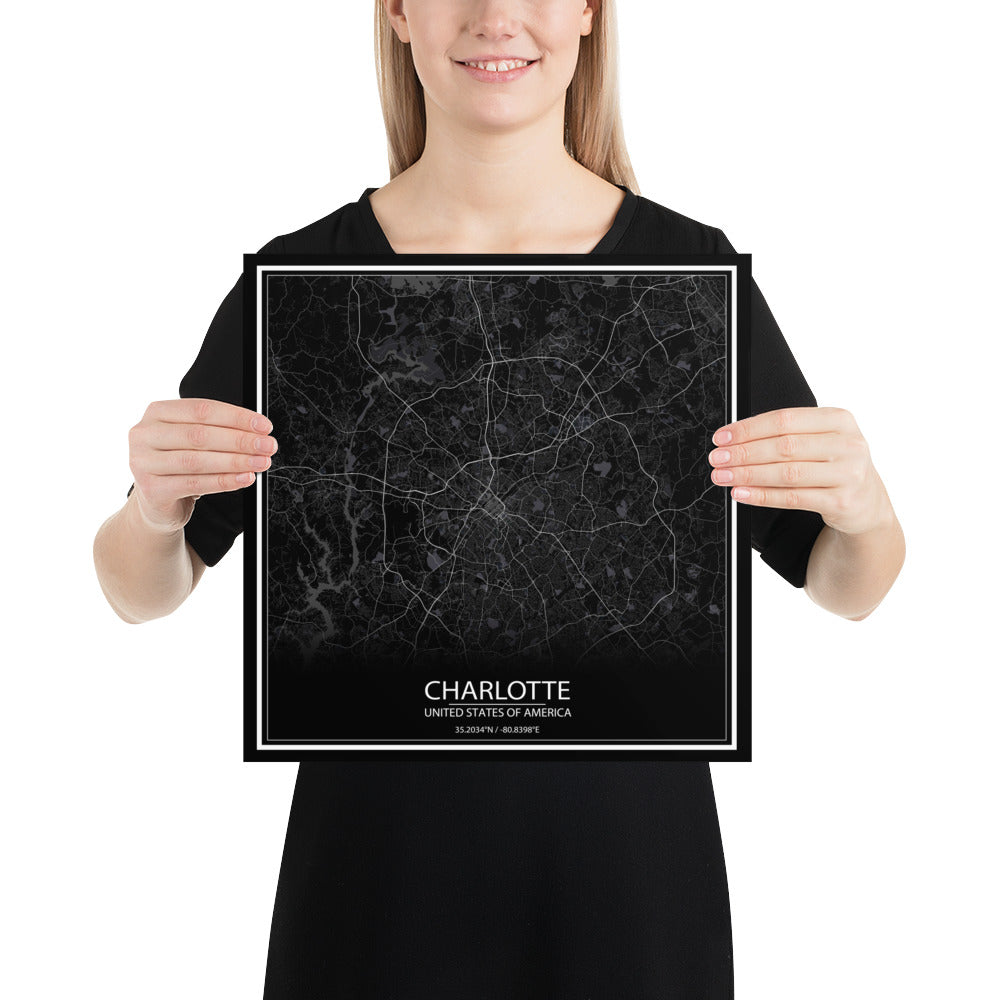 Charlotte Black Paper Map