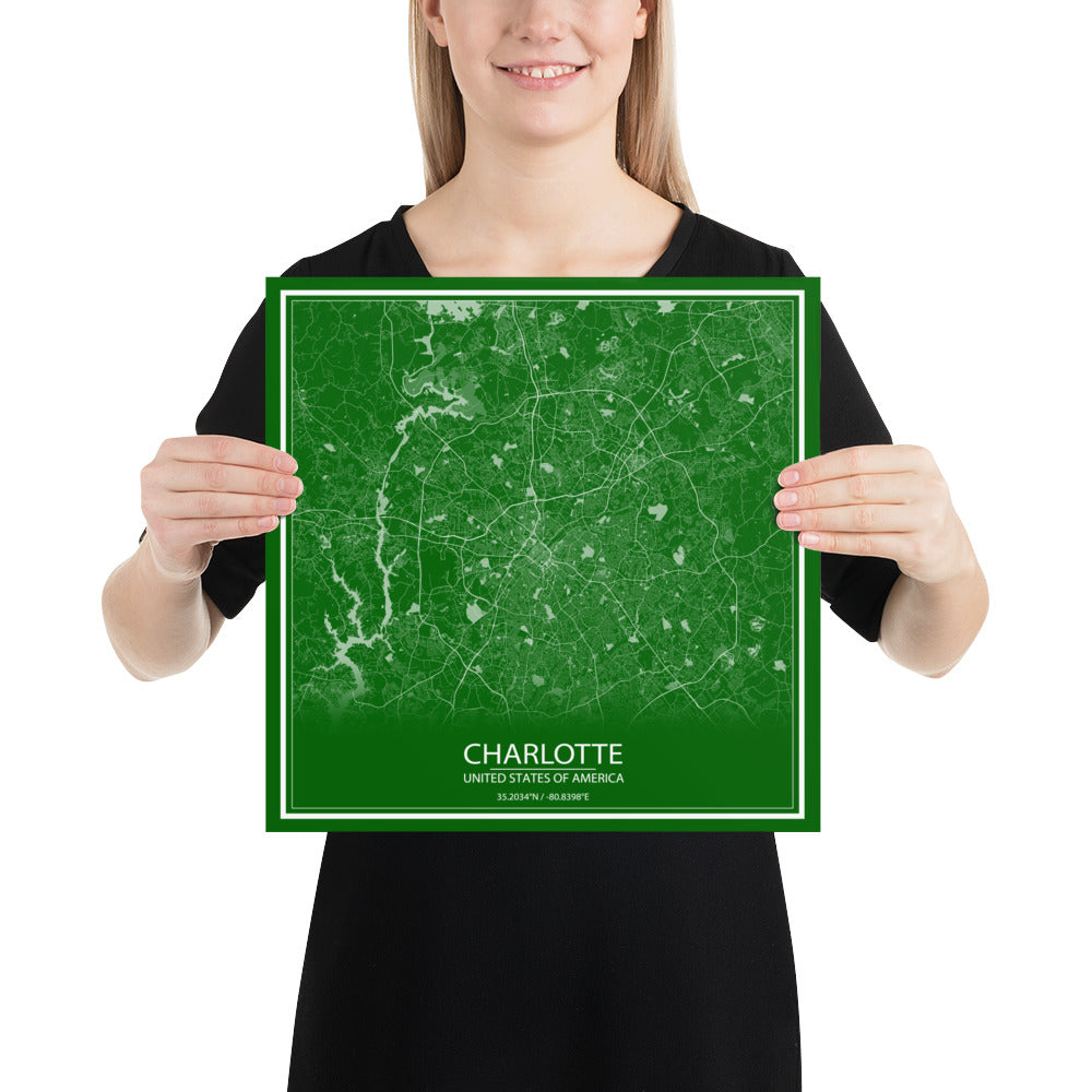 Charlotte Green and White Paper Map